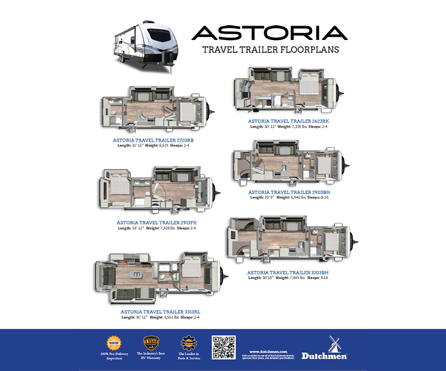 Astoria Travel Trailer Floor plans