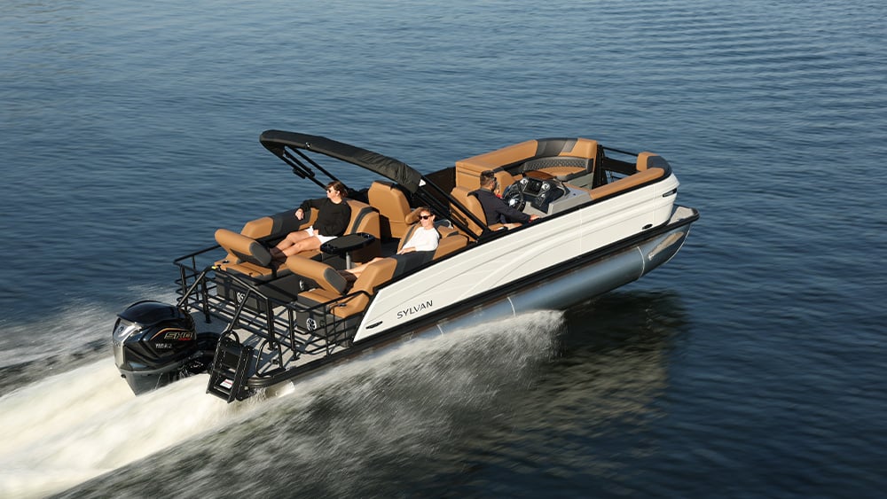 family on a Sylvan boat